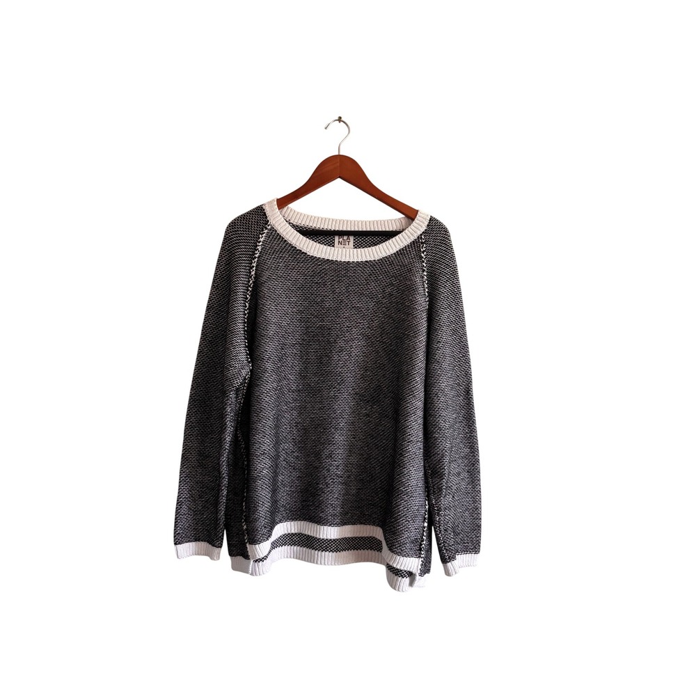 Planet by Lauren G Womens Black White Cotton Marled Knit Raglan Sweater OS